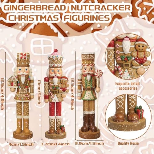 Simgoing 3 Pcs Gingerbread Nutcracker Figures Resin Christmas Nutcracker - Image 3
