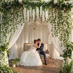 Zeyune 24 Pcs Wisteria Artificial Flowers Garland Includes 6.8 ft Artificial Wisteria Hanging Flowers 3.6 ft Fake Vines Green Pothos Leaves for Garden Outdoor Wedding Arch Decoration (White) - Image 4