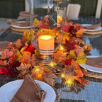 CQURE 14 Pack Fall Leaf Garland with Lights, Fall Vines Autumn Garland LED Lights Artificial Maple Fall Leaves Thanksgiving Decor for Home Wedding Fireplace Party - Image 2
