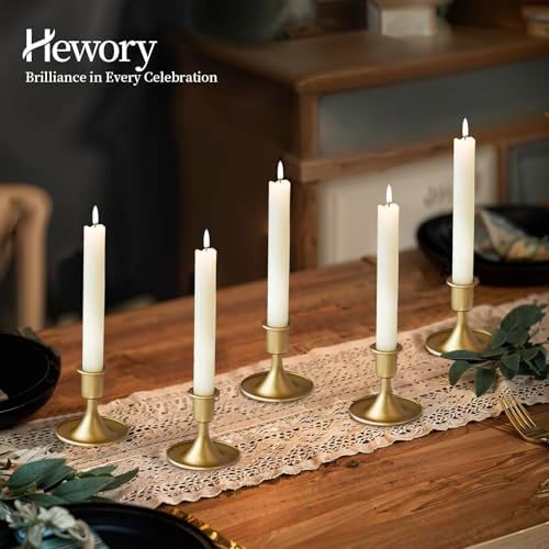 Gold Taper Candle Holder Set of 12, Hewory Short Skinny Brass Candlestick Holders, Vintage Small Low Metal Candles Sticks for Wedding Centerpieces Christmas Birthday Party Holiday Dinning Table Decor - Image 6