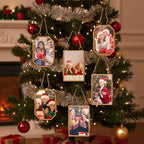 Qunclay 6 Pcs 2.5 x 3.5” 2 x 3 Christmas Brass Picture Frame Ornaments Octagonal Rectangular Christmas Metal Double Glass Hanging Photo Frame with Metal Chain for Xmas Tree Decorations(Gold) - Image 4