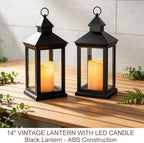 2-Pack 14" Decorative Candle Lantern Black Outdoor Lanterns with Timer Candles - IP44 Waterproof Vintage Lanterns Battery Powered LED Decorative for Wedding - Warm White Hanging Wall - Image 2