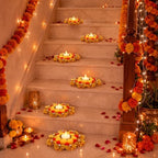 LemonRoad 7pcs Diwali Rangoli Mats, Reusable 6" LED Tealight Diya Holders - Image 6