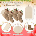Suhine 36 Set Mini Christmas Knitted Stockings 6'' Neutral Christmas Stocking Rustic Modern Farmhouse Xmas Tree Decor with Wooden DIY Tags Gifts Bulk for Holiday Mantel Party Favor(Khaki) - Image 3