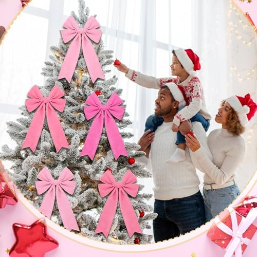 24 Pcs Valentine's Day Decoration Pink Velvet Bows 5 x 7.9 Inch Valentine Ribbon Wreath Bow Bulk Romantic Crafts for Garland Home Decor Wedding Outdoor Indoor Decor(Pink Color) - Image 3