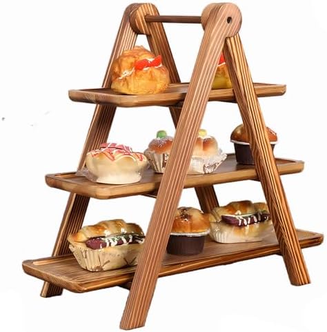 Wooden 3 Tier Serving Tray, Detachable Cupcake Stand, Rectangle Serving Platter Three Tiered Stand,Fruit,Appetizer,Dessert Decorative Tray Decor Party Food Table Display by HDODA
