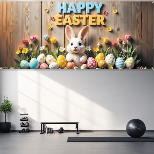 16x7 ft Happy Easter Banner for Two Car Garage - Fits Double Garage Door, Classic Bunny & Eggs with “Happy Easter” Sign Large Backdrop, Spring Festival Yard Decor - Image 5