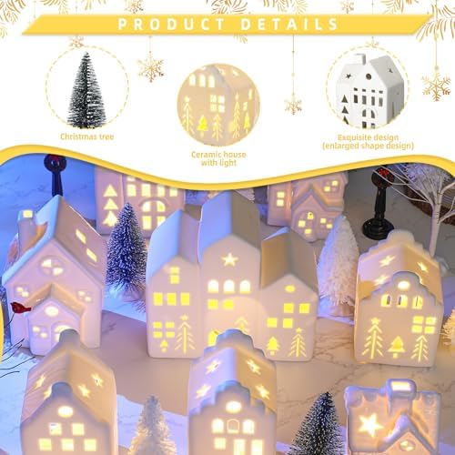 Cindeer 26 Pcs White Elegant Ceramic Christmas Village Set - Image 3