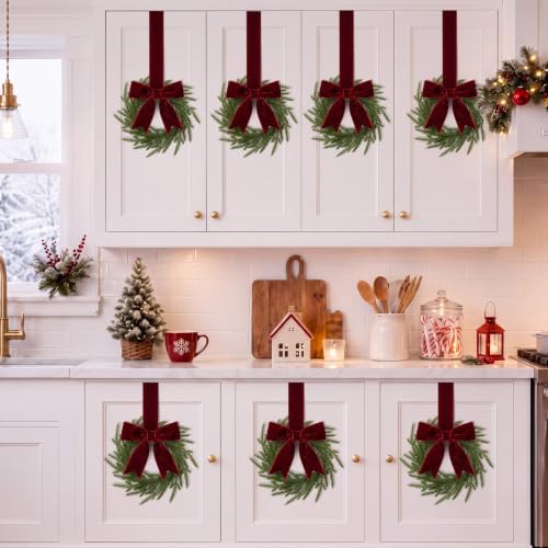 6 Pcs Christmas Burgundy Wreaths Kitchen Cabinet Decorations - Image 4