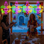 Huquary 4 Pcs Solar Mardi Gras Lights with Stake Yellow Green Purple Window Decor Fleur De Lis Outdoor LED String Lights with Solar Stake & 4 Hooks Lighting Decor for Carnival Yard Garden Home Party - Image 4