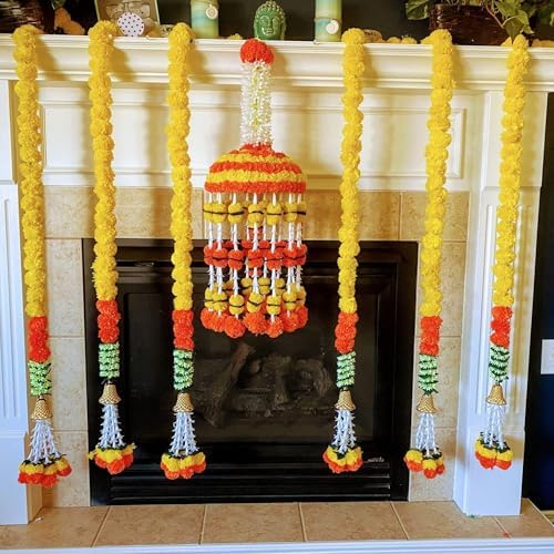 LoveNspire Marigold Strings and Jhoomar Decor with Strings, Mehndi Decoration, Wedding Garland, Flowers Decorations, Diwali Backdrop, Puja Garlands, Chandelier - Image 2