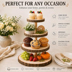 Upper Midland Products Wood Cupcake Stand, 4-Tier Rustic Wooden Dessert Tower with Natural Bark-Edges for Cupcakes, Treats, Weddings, Parties and Table Décor - Image 2