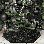 XmasExp Christmas Tree Collar, 33.5 inch Sequin Halloween Tree Skirt Stand Base Cover for Home Decor, Large Size 6 Piece Black by XmasExp