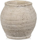 Briful Rustic Vintage Ceramic Pottery Vase, 6.1'' Farmhouse Table Decor with Distressed Texture, Wide Mouth Decorative Jar Vases for Home Decor, Shelf & Entryway, Cream White by Briful