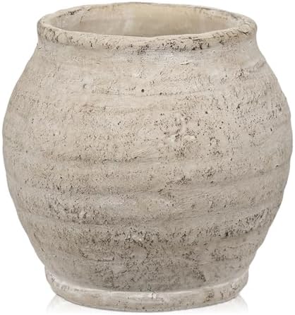 Briful Rustic Vintage Ceramic Pottery Vase, 6.1'' Farmhouse Table Decor with Distressed Texture, Wide Mouth Decorative Jar Vases for Home Decor, Shelf & Entryway, Cream White by Briful
