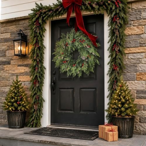 24"Artificial Norfolk Pine Wreath with Berry for Christmas Front Door Decor - Image 4