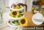 SwallowLiving Farmhouse 3 Tier Tray, White Three Tiered Tray Wood Stand with Shabby Chic Beaded for Home & Kitchen or Coffee Bar Decorations, 12.4 x 12.4 x 16.5 inchs - Image 2