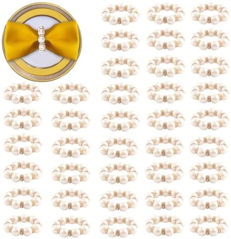100Pcs Gold Disposable Napkin Rings Imitation Pearl Ring Napkin Holder Delicate White&Gold Beaded Serviette Buckles for Wedding Party Dinner Table Decor and Daily Use by Unknown