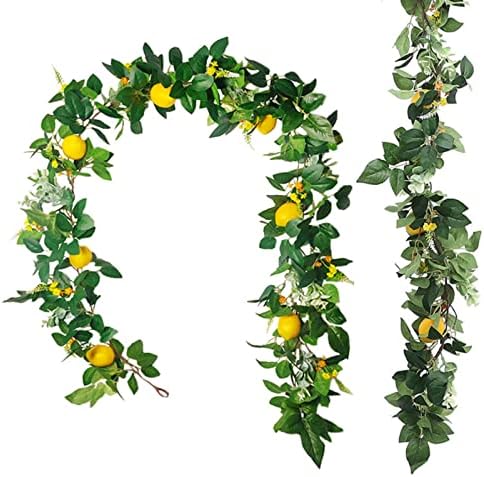IUIBMI 2PCS 6Ft Artificial Lemon Garland, Spring Greenery Garland with Lemons and Green Eucalyptus Leaves, Artificial Lemons Vine Garlands Wreath for Front Door Kitchen Party Table Wedding Decor by IUIBMI