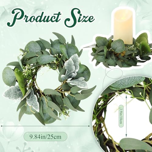 Zeyune 24 Pcs Candle Rings Bulk Artificial Eucalyptus Wreath Novel - Image 2