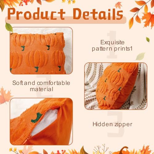 Tingjoo 4 Pcs Fall Pumpkin Pillow Covers 18x18'' Soft Plush Cushion Case - Image 3