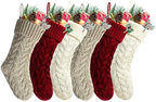 18" Unique Burgundy and Ivory White and Khaki Knit Christmas Stockings Style3,Pack 6 by Kunyida