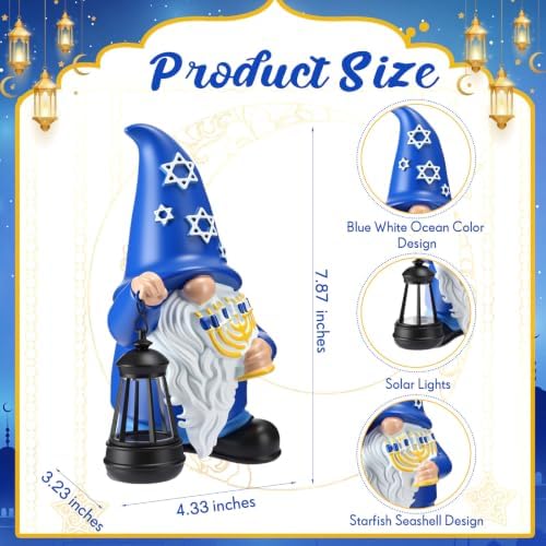 Capoda 8" Hanukkah Gnome Figurine with LED Lights Menorah, Chanukah Decor - Image 2