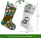 BSTAOFY Christmas Stockings Set of 4 Soft Non-Woven Patterned Santa Claus Animals Socks for Assorted Xmas Tree Hanging Decor Party Ornaments Gifts Kids, Silver - Image 2