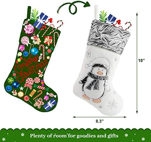 BSTAOFY Christmas Stockings Set of 4 Soft Non-Woven Patterned Santa Claus Animals Socks for Assorted Xmas Tree Hanging Decor Party Ornaments Gifts Kids, Silver - Image 2