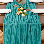 Teal Cheesecloth Table Runner Boho Wrinkled Gauze Table Runners - Image 2