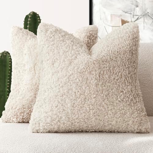 Foindtower Decorative Fuzzy Faux Fur Throw Pillow Cover 26x26 Inch Ivory by Foindtower