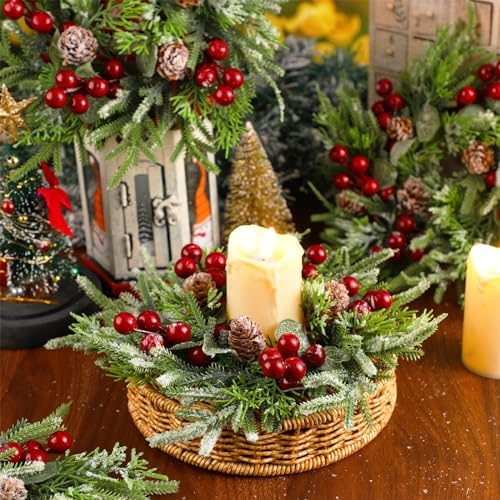 12 Pcs Christmas Candle Ring Wreath Small Kitchen Cabinet Table Decor - Image 2