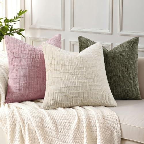 decorUhome Textured Chenille Throw Pillow Covers 24x24 Set of 2 Blush Pink - Image 2