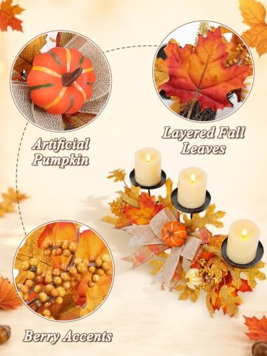 Alphatool Fall Centerpieces for Tables, 3 Candle Holders with Maple Leaves - Image 4