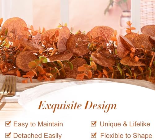8Pack Eucalyptus Garland, Fall Artificial Eucalyptus Garland with Flowers - Image 3