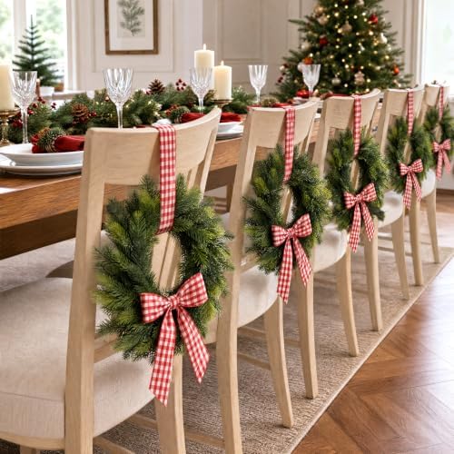 Thiccywoov 8 Pcs 9" Mini Christmas Wreaths for Cabinets with Plaid Bow by Jgiusenfg