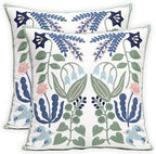 Pack of 2 Embroidered Decorative Throw Pillow Cover 18x18 Inch Farmhouse Floral Pillowcase for Living Room Sofa Bed (Bird Flower) by Pilmandu
