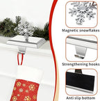 Set of 4 Metal Christmas Stocking Holders for Mantle,Heavy Duty Weighted Stocking Holders for Mantle,Silver 3D Snowflake Stocking Holder for Tables Window Fireplace Christmas Decorations - Image 6