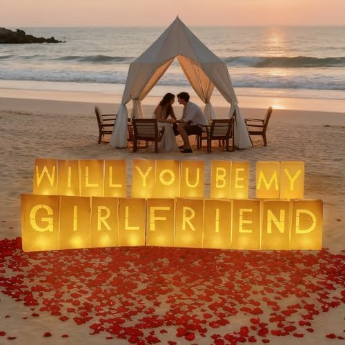 Will You Be My Girlfriend Decorations – Valentine’s Day Surprise Set with Light Up Letters, 30 Tea Light Candles, 2000 Rose Petals, 10 Balloons – Luminary Bags for Romantic Setup - Image 5