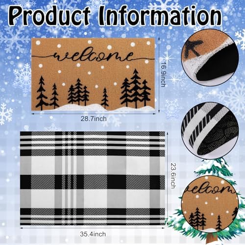 Tinideya 2 Pcs Christmas Layered Doormat Set for Front Porch, Snowy Tree - Image 2