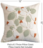 Summer Botanical Throw Pillow Covers 18x18 Inch Set of 2, Chenille Embroidered Pillowcase with 3D Tufted White Floral Vine Sage Green Leaves, Boho Decorative Cushion Covers for Couch Sofa Bed - Image 2
