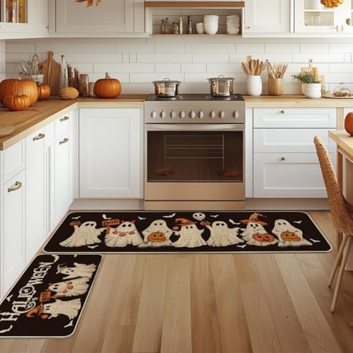 Artoid Mode Ghost Bat Black Halloween Kitchen Mats Set of 2-17x29+17x59 - Image 5