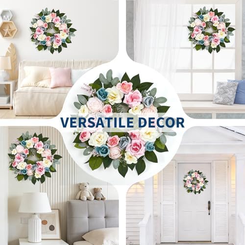 Garvee 20 Inch Spring Wreaths for Front Door, Artificial Pink Rose Wreath - Image 7