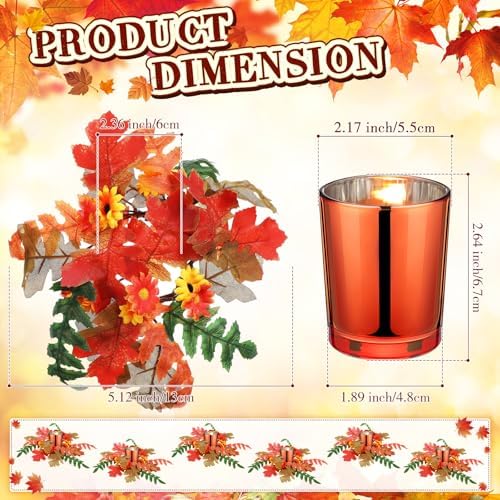 Umigy 6 Set Fall Candle Holders Glass Votive, Daisy, Orange - Image 2