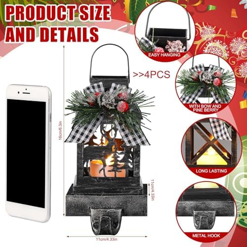 Therwen 2 Pcs Christmas Stocking Holders Lantern, LED, Elk, Black - Image 2