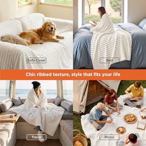 Bedsure Soft Cozy Cal King Size Blanket for Bed Off White 102"x96" - Image 4