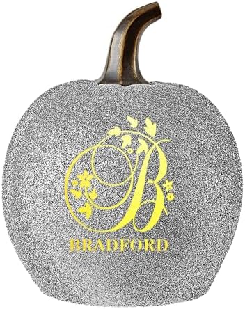 Let's Make Memories Personalized Pumpkin for Halloween - Custom Jack O Lantern With Your Name - Fall Decor - Light Up Pumpkin for Indoor/Outdoor Use - Floral Name and Monogram - Small - Silver Glitter by LetsMakeMemories