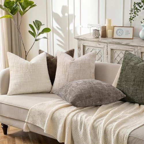 decorUhome Textured Chenille Throw Pillow Covers 24x24 Set of 2 Dusty Brown - Image 6