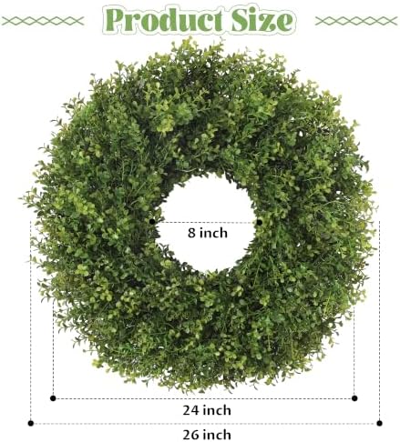 26’’ Artificial Boxwood Wreath for Front Door, Small Leaves Wreath, Green - Image 3