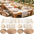 12 Sets Boho Table Runner and Woven Round Placemats Set, White, 12x72 by Gandeer